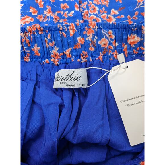 Berthie Paris Maxi Skirt 4 Blue Floral Sheer High Slit Long Lined Bohemian Retro - Picture 7 of 15